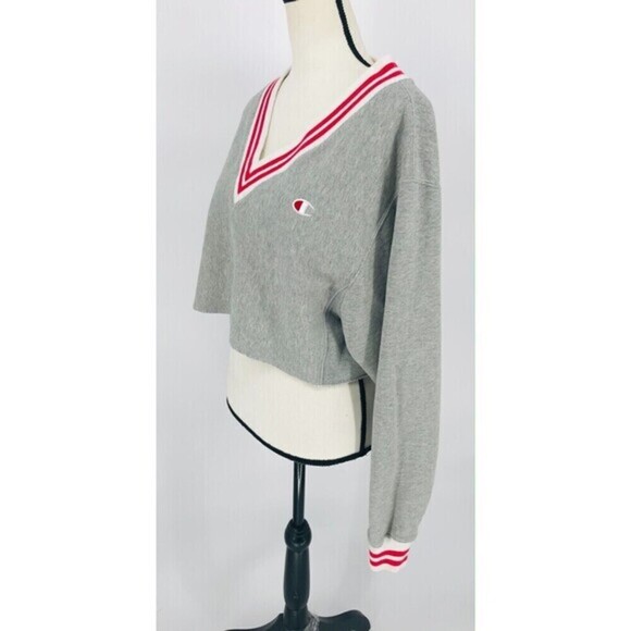 Champion Life Reverse Weave Yarn Dye Stripe Cropped V-Neck Sweatshirt‎ Women's S - Picture 5 of 12